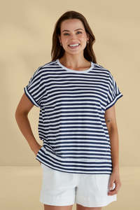 Betty Basics Shirley Short Sleeve Tee Navy Stripe
