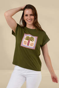 Stella and Gemma Cuff Tee Palm Khaki