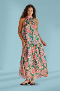 Clear Spring: Sass Malia Halter Dress Pink Green Paisley