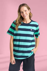 Elm Eden Stripe Short Sleeve Tee Blue and Green Stripe