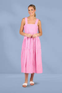Vassalli Sleeveless Tiered Dress Pink Stripe
