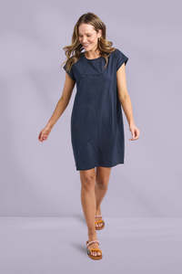 Deep Winter: Foxwood Signature Embroidery Tee Dress Dark Sapphire