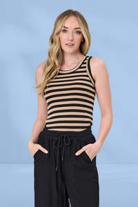 Warm Autumn: Lemon Tree Eva Stripe Tank Mocha Black