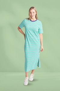 Elm Merry Tee Dress Gumdrop Green and White Stripe