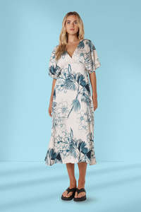 Fate and Becker Solstice Palms Midi Dress Palm Print