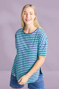 Elm Lauren Short Sleeve Tee Vintage Blue and Pool Blue Stripe