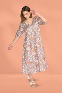 Vassalli Pleat Sleeve V Neck Dress Tuscany