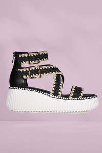 Minx Plaza Woven Sandals Black Raffia