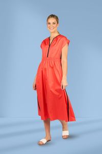 Career: Vassalli Shirred Waist Dress Aperol and Ink