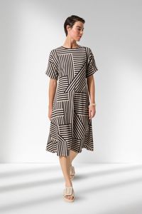 Marco Polo Spliced Stripe Dress Stone Black