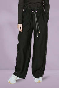 Cold: Moke Indiana Wide Leg Pants Black with Satin