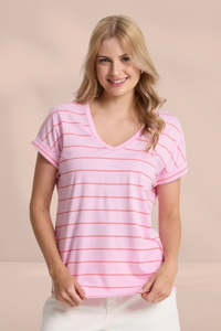 Stella and Gemma Soho Cuff V Tee Candy with Red Stripe