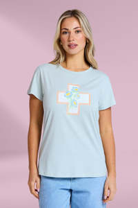 Stella Gemma: Stella and Gemma Classic Tee Postcard Cross Duck Egg