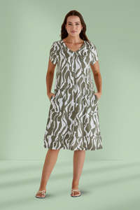 Betty Basics Elwood Dress Olive Geometric Print