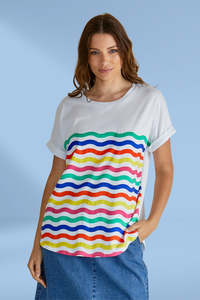 Betty Basics Hailey Short Sleeve Tee Rainbow Wavy Stripe