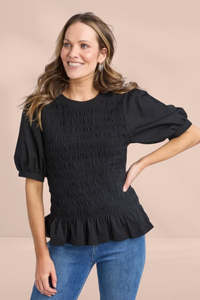 Elm Abby Shirred Top Black