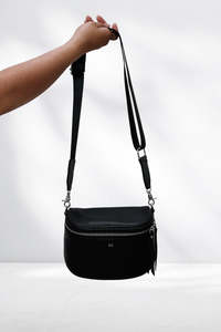 Lemon Tree Dani Leather Bag with Woven Strap Black