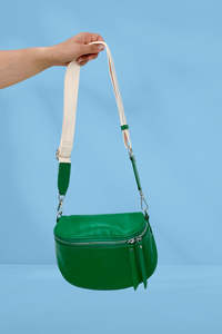 Lemon Tree Dani Leather Bag with Woven Strap Green
