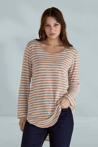 Betty Basics Megan Long Sleeve Top Beige Stripe