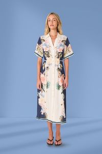 Fate and Becker Solara Placement Print Shirt Dress Navy