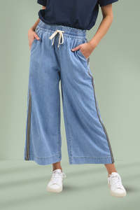 Elm Greta Wide Leg Pants Side Tape Light Blue Wash