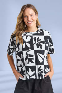Best Sellers: Elm Splice Tee Black and White Yardage Print