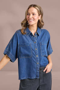 Elm Demi Short Sleeve Denim Shirt Dark Blue Wash
