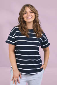 Cool Winter: Elm Halli Short Sleeve Tee Navy White Stripe