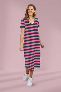 Elm Maeve Midi Dress Chateau Rose and Navy Stripe