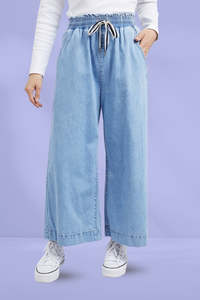 Elm Greta Wide Leg Pants Mid Blue Denim