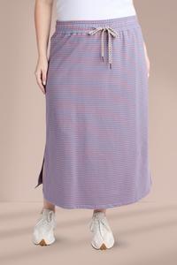 Playful: Elm Travel Skirt Blue Shadow and Sugar Coral Stripe