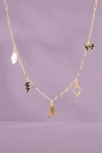 Antler: Antler Boots and Bow Charm Necklace Gold