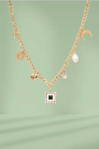 Antler Heart and Pearl Charm Necklace Gold