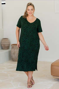 Bee Maddison Harper Slip Dress Green Leopard