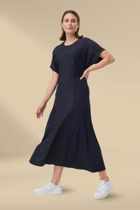 Marco Polo Pinstripe Ponte Midi Dress Navy