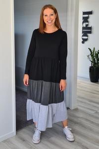 Clear Winter: Homelee Long Sleeve Kendall Dress Black Charcoal Grey