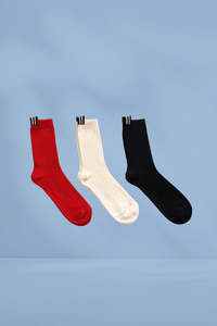Moke Lily Wool Blend Socks Black Cream Cherry Tomato