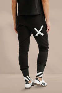 Homelee Alpine Apartment Pants Black with Silver X and Striped Cuff