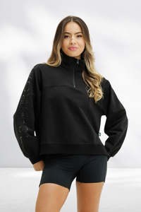 Rose Road Kobe 1/4 Zip Crew Black with Mirror Print