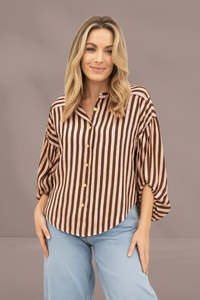 Moss Bronte Shirt Brown Ivory Stripe