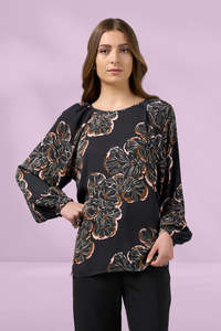 Madly Sweetly Wood Rose Top Black Multi