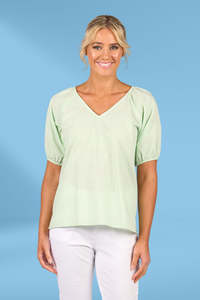 Clearance: Vassalli V Neck Top with Floaty Sleeves Mint