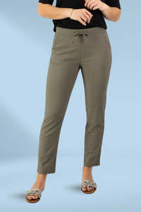 Vassalli Ankle Grazer Slim Leg Elastic Waist Pants Army