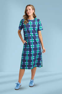 Trending: Elm Bari Tee Dress Blue Check Yardage Print