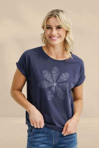 Best Sellers: Homelee Jackie Tee Navy Daisy Print