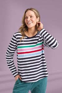 Best Sellers: Elm Harmony Long Sleeve Tee Navy White Rainbow Stripe