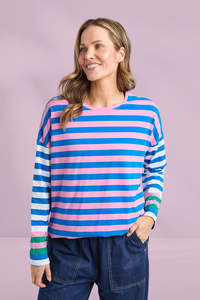 Best Sellers: Elm Taffy Stripe Long Sleeve Tee Blue and Pink Stripe