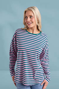 Elm Lauren Long Sleeve Tee Teal Quartz Pink Stripe