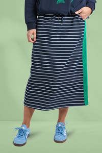 Cool Winter: Elm Sloane Skirt Stripe Navy and White Stripe Turq Trim