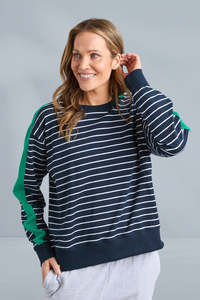 Elm Sloane Crew Stripe Navy and White Stripe Turq Trim